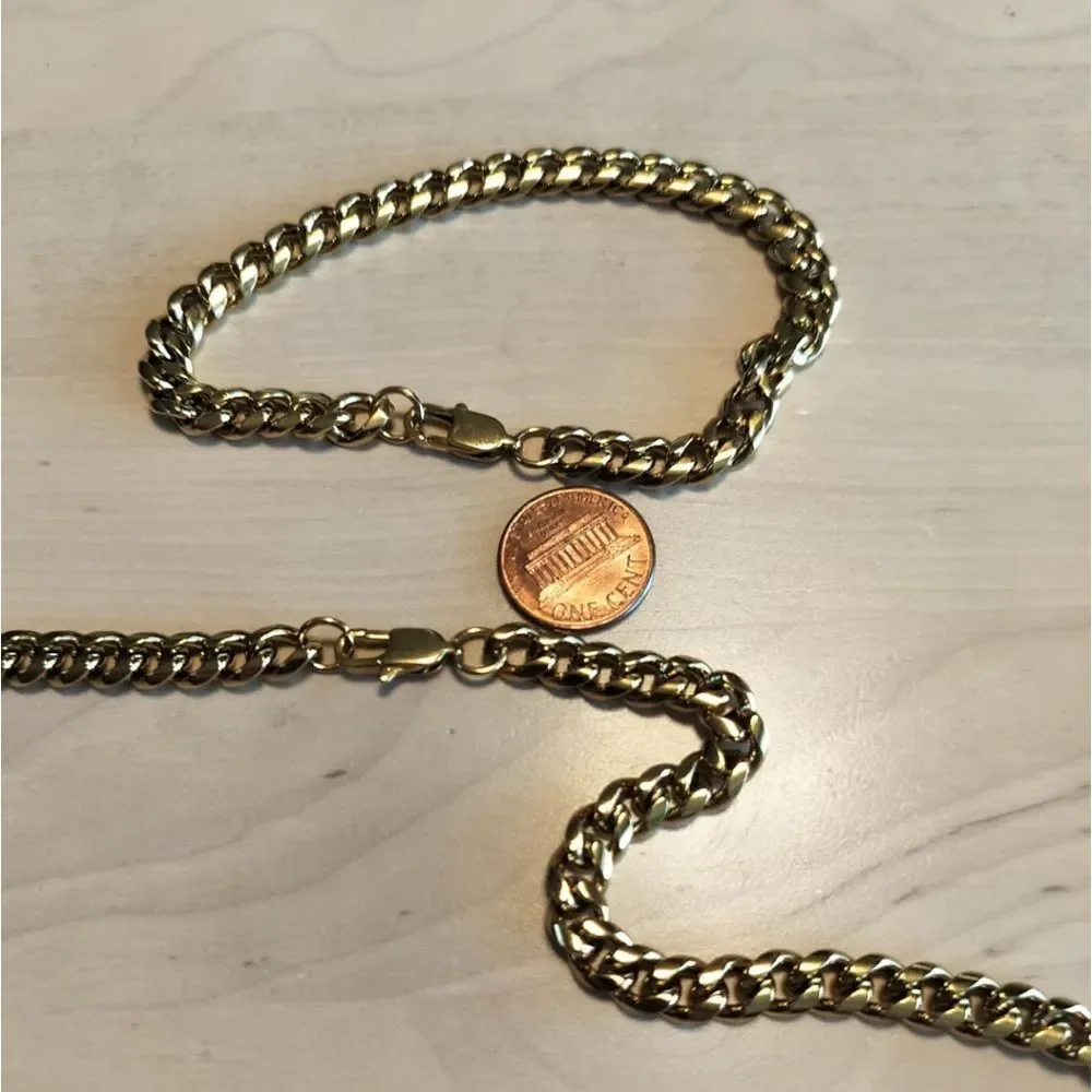 18K Gold Cuban Chain Set 8MM Necklace & 7MM Bracelet Set 22” + 7.5” Statement